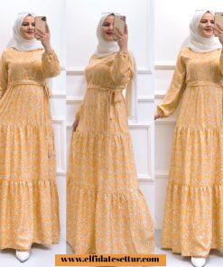 Minik çiçekli viskon kumaş elbise