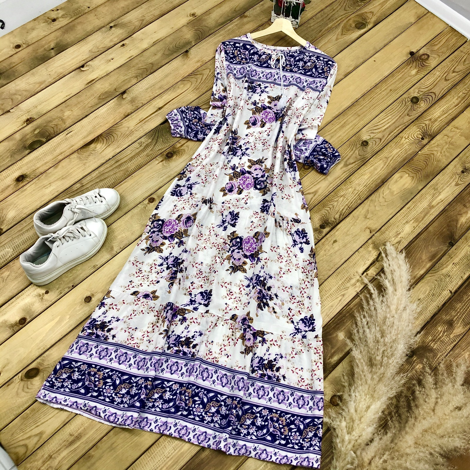 Viskon bağcıklı elbise - Görsel 5