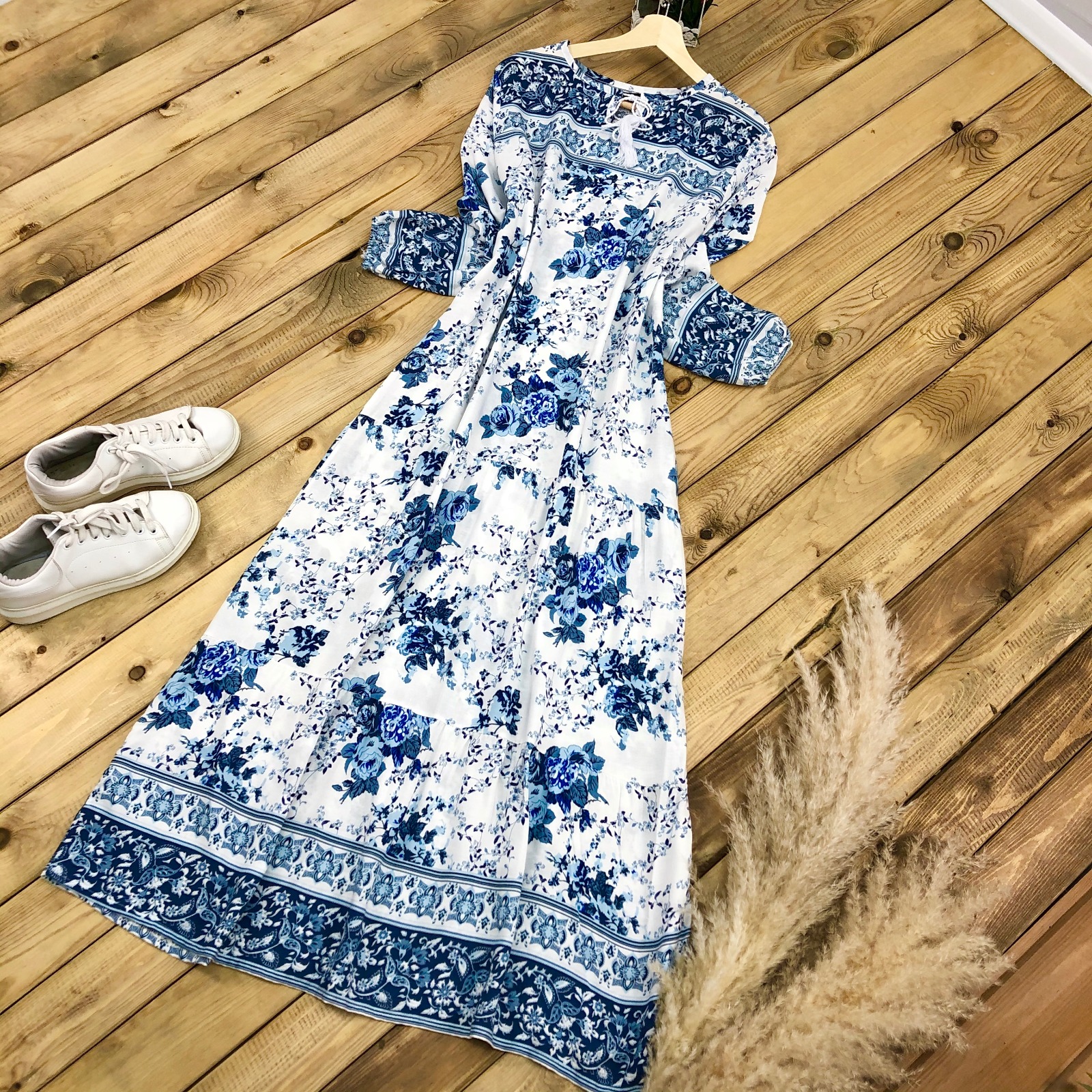 Viskon bağcıklı elbise - Görsel 3