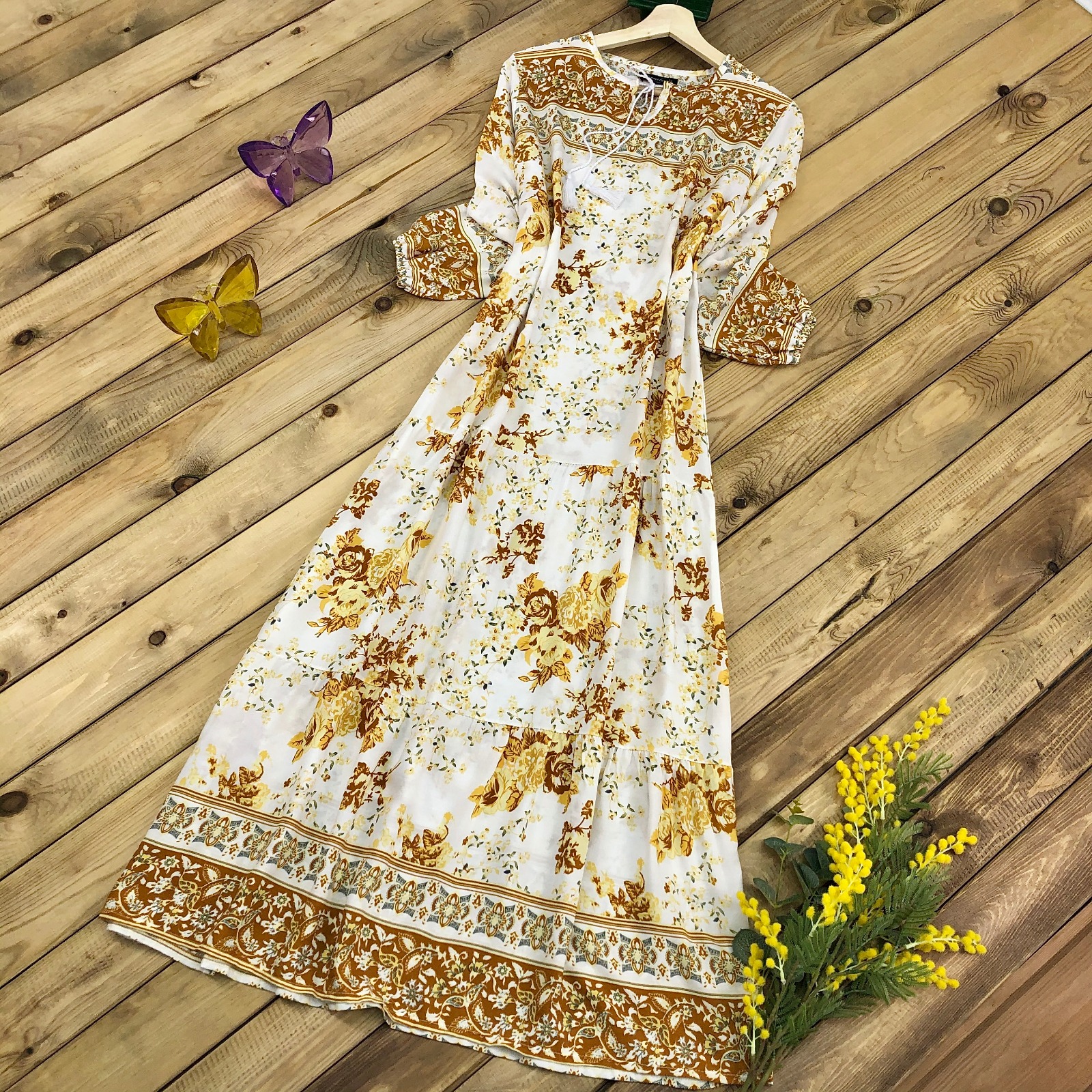 Viskon bağcıklı elbise - Görsel 4