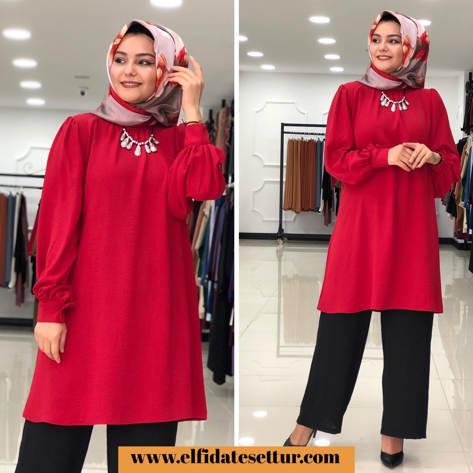 Ayrobin kumaş balon kol tunik - Görsel 2