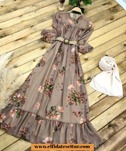 Çiçek desenli şifon elbise