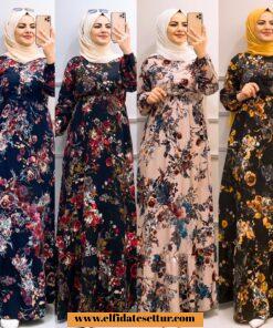 Çiçekli viskon elbise