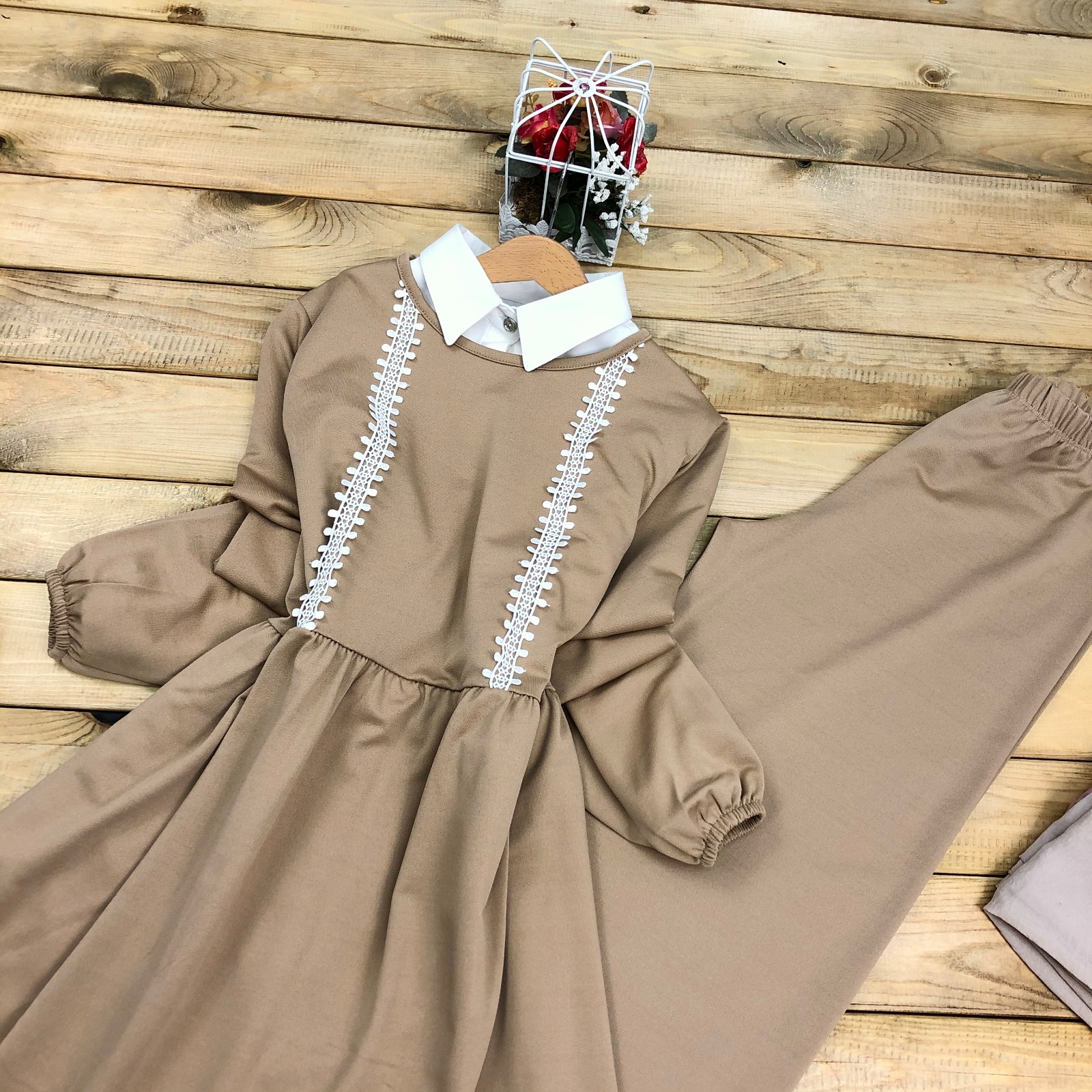 Scuba kumaş dantelli tunik takım - Görsel 11