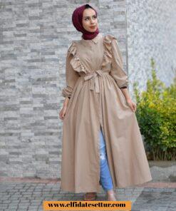 Poplin krep fırfırlı ferace elbise