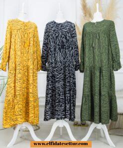 Viskon çizgili elbise