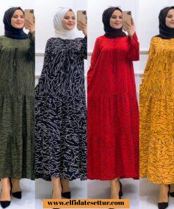 Viskon çizgili elbise