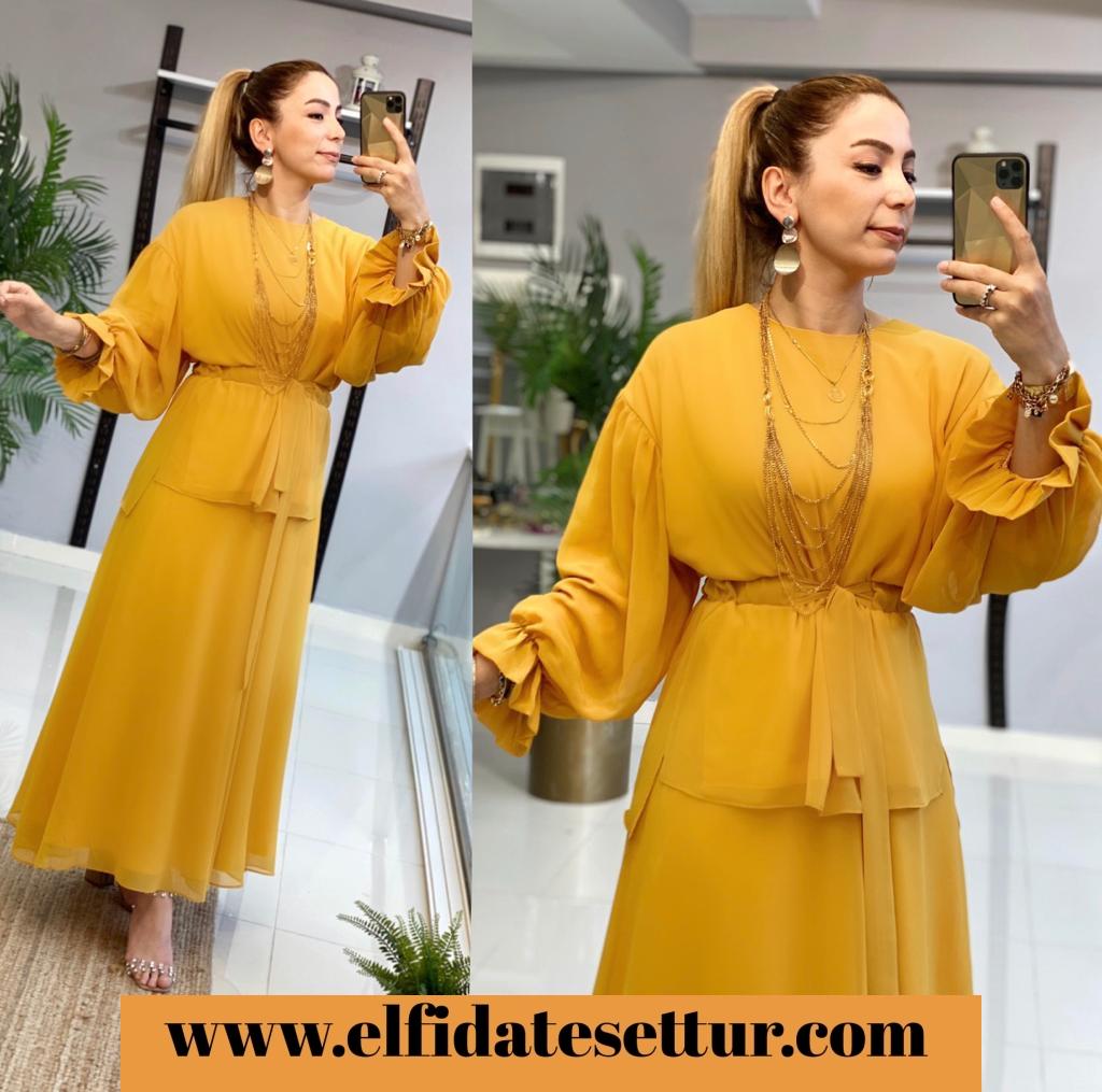 Şifon kumaş bluz etek takım