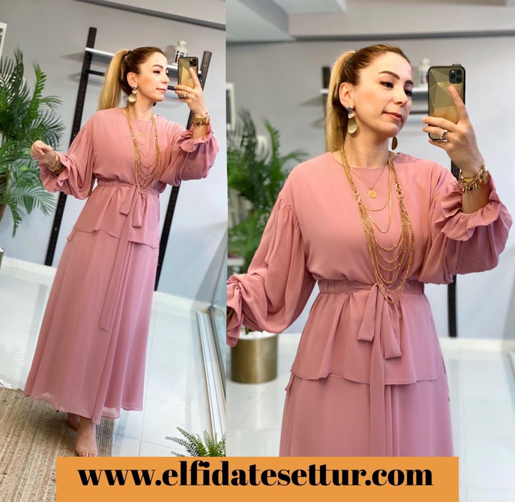 Şifon kumaş bluz etek takım - Görsel 4