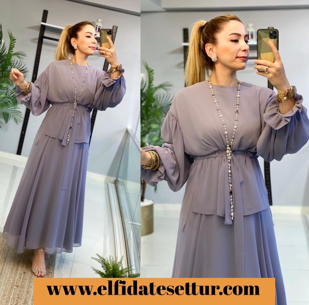 Şifon kumaş bluz etek takım - Görsel 6