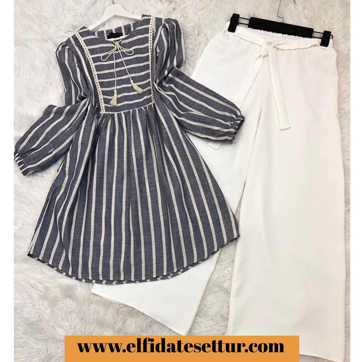 Çizgili tunik takım - Görsel 2