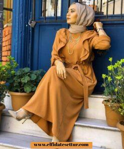 Ayrobin kumaş fırfırlı elbise