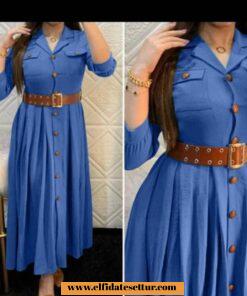 Ayrobin kemerli düğmeli cepli elbise