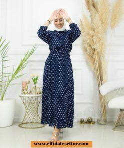 Viskon çapa desenli gömlek elbise