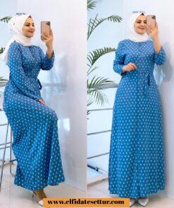 Çapa desenli viskon kumaş elbise