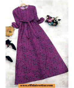 Örme krep çiçekli puanlı elbise