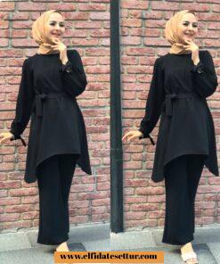 Asimetrik tunik pantolon takım
