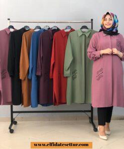 Ayrobin kumaş düğmeli uzun tunik