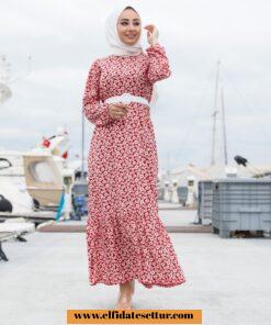 Minik çiçek desenli fırfırlı elbise