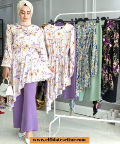 Ayrobin çiçekli tunik pantolon takım