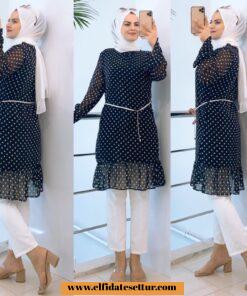 Puantiyeli şifon tunik