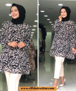 Şifon tunik double pantolon takım