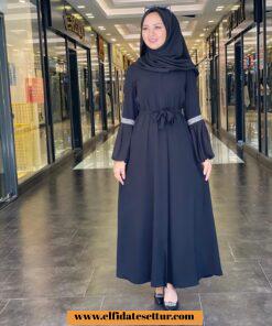 Adriana krep kolları taşlı abaya