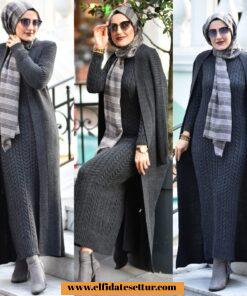 Triko uzun hırka ve elbise takım