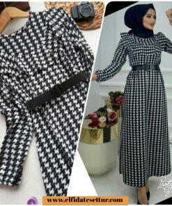 Kazayağı desenli elbise