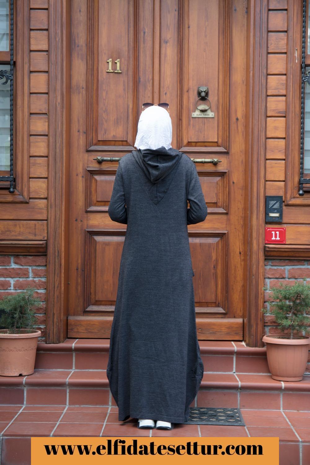 Kapişonlu triko elbise - Görsel 2