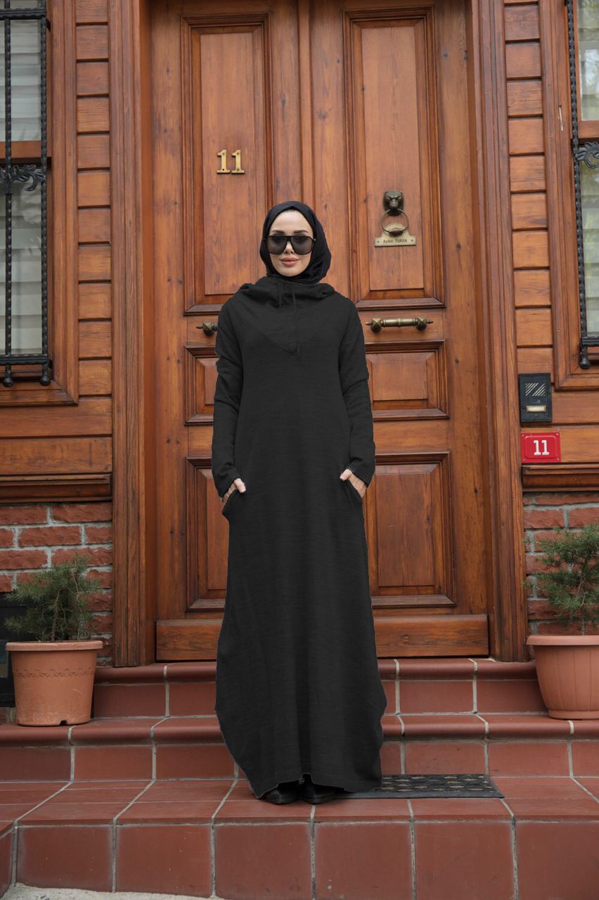 Kapişonlu triko elbise - Görsel 7