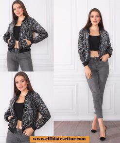 Kadife pul payet bomber ceket