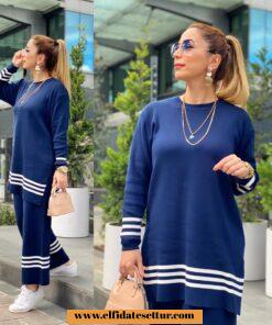 Çizgili triko takım