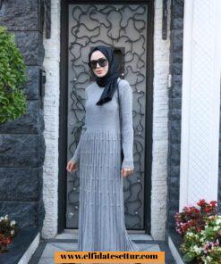 Desenli triko elbise