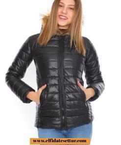 Kürklü yaka kapitone şişme mont