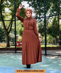 Ecrin kumaş kemerli elbise