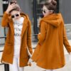 Peluş kapüşonlu kaşe mont - Görsel 7