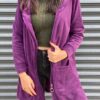Peluş kapüşonlu kaşe mont - Görsel 12
