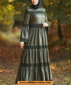 Dantelli deri elbise