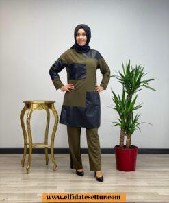 Deri detaylı büyük beden takım