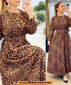Leopar desenli elbise