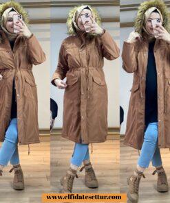 Gabardin içi kürklü parka