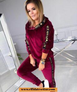Yanları şeritli kadife eşofman takımı