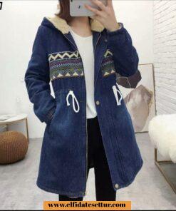 Nakışlı kot kaban