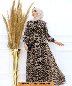 Leopar şifon elbise