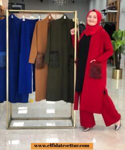 Çelik örme pantolon hırka takım