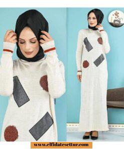 Geometrik desenli triko elbise