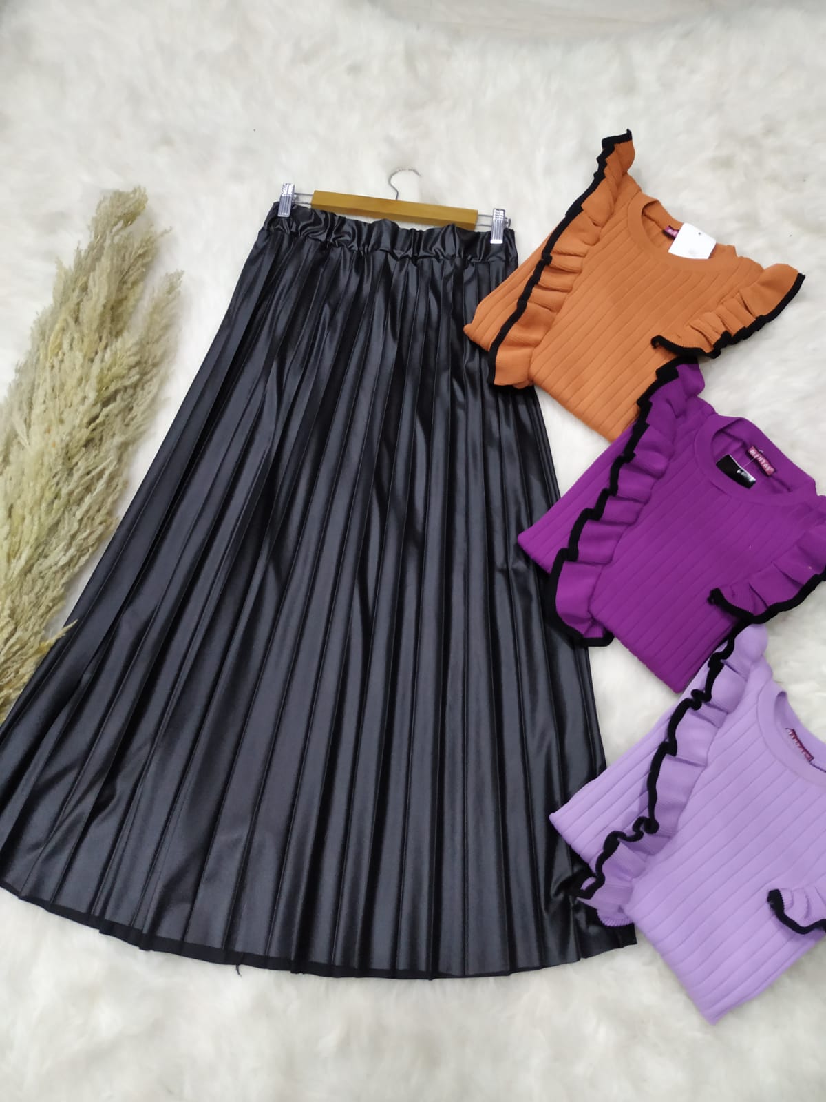 Deri görünümlü etek triko badi takım - Görsel 7