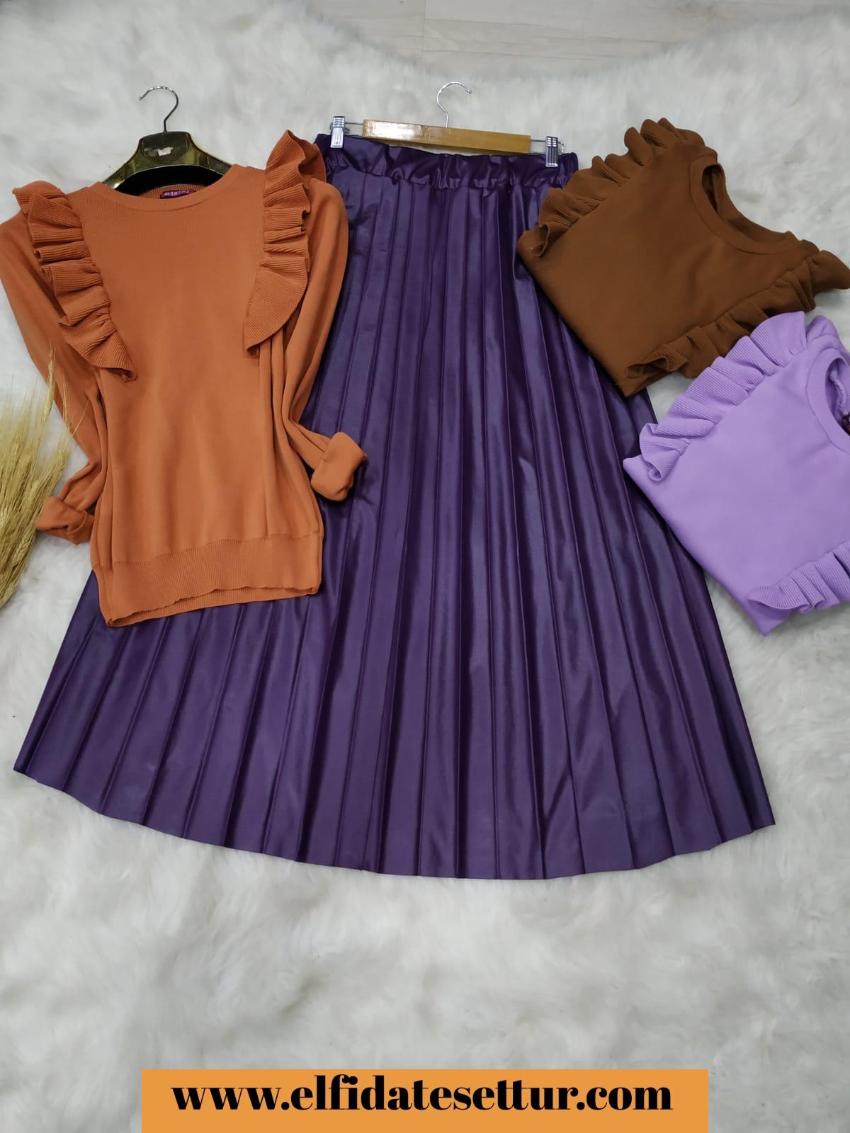 Deri görünümlü etek triko badi takım - Görsel 2