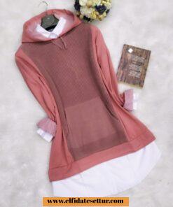 Garnili iki iplik triko kapşonlu tunik